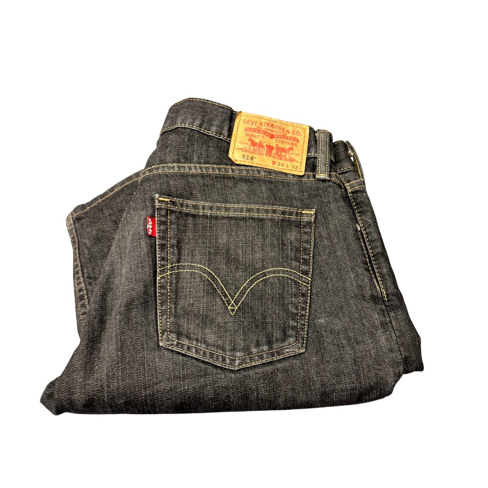 Levi's 514 Jeans Mens 34x32 (34x33 ACTUAL) Slim Straight Black Denim Classic